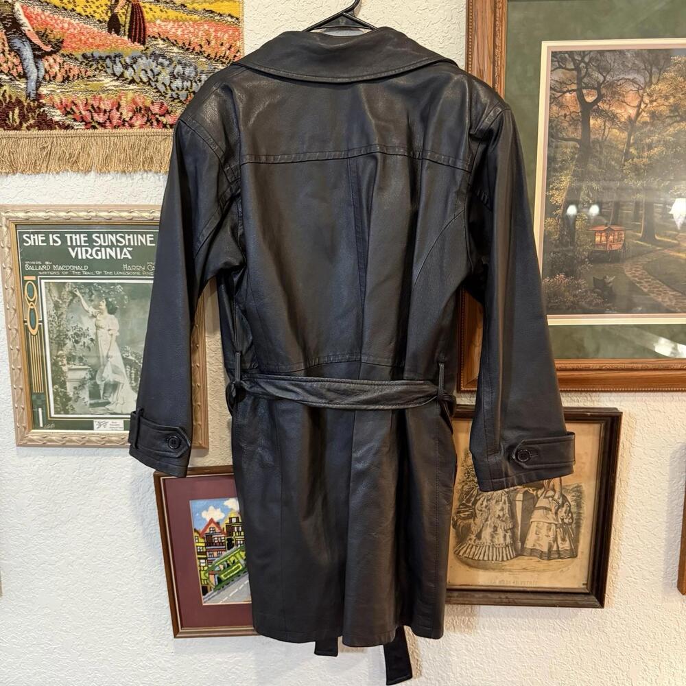 Vintage 70s/80s Bagatelle Genuine Leather Designer Trench Coat Size‎ Womens 10 - Picture 6 of 7